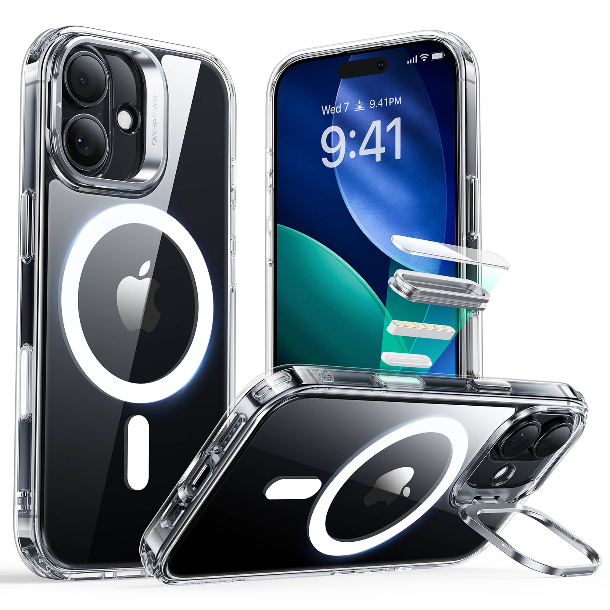 ESR Classic Hybrid HaloLock Case mit Kamerasteuerung Taste & Stash Stand | Apple iPhone 17 | transparent | 1A86500101
