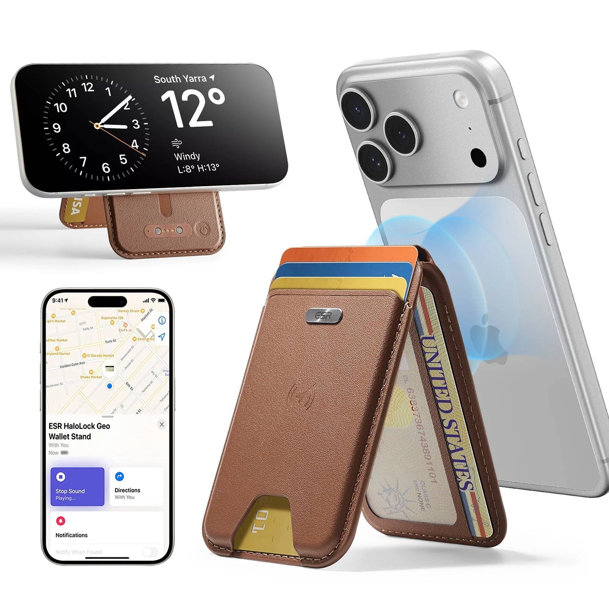 ESR Geo Magnetic Wallet Stand für Karten mit Find My Funktion | MagSafe | braun | 2K6570361