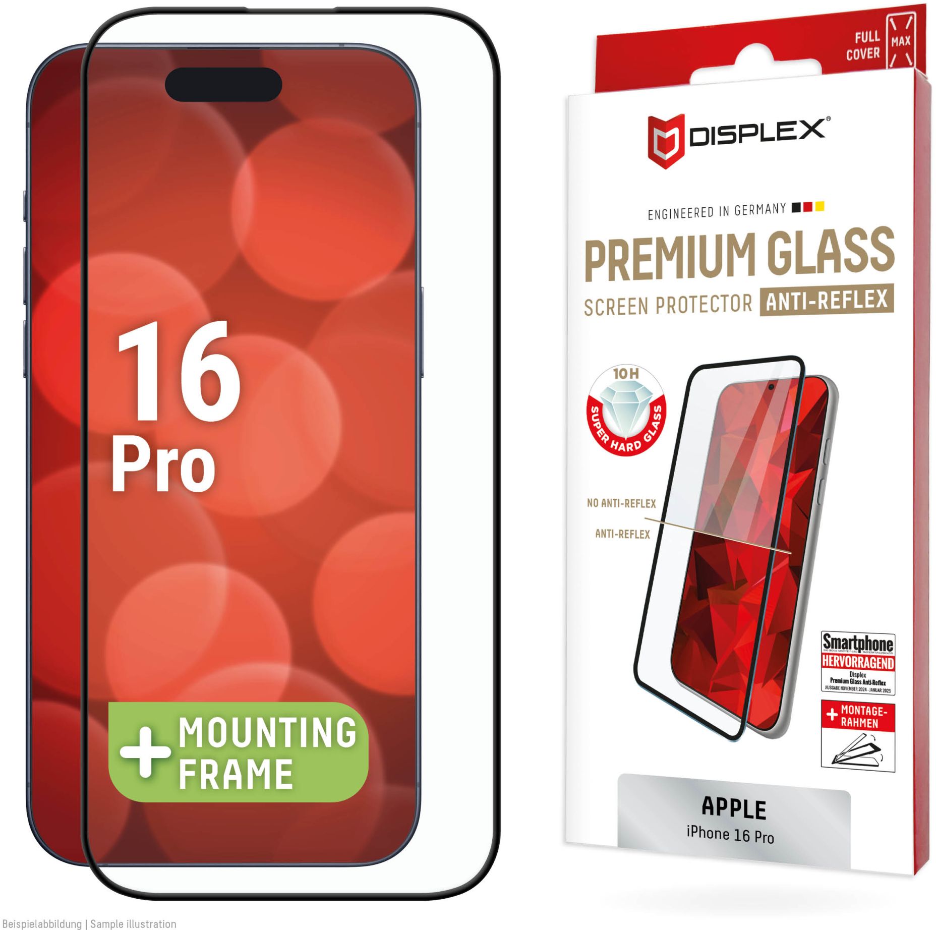 DISPLEX Premium Real Glass Panzerglas | Full Cover | Anti-Reflex | Apple iPhone 16 Pro | 01997