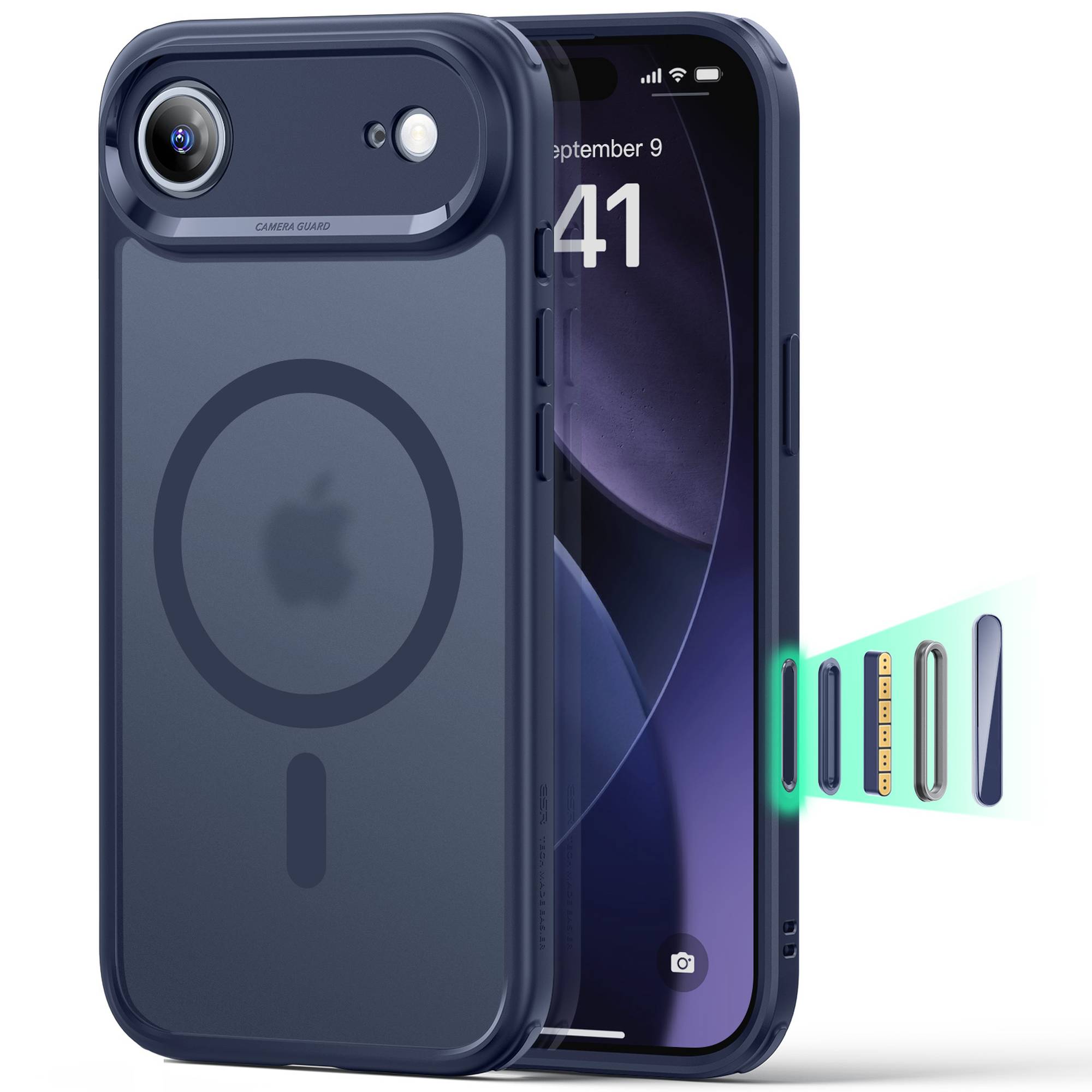 ESR Classic Hybrid HaloLock Case mit Kamerasteuerung Taste | Apple iPhone Air | frosted blau (transparent) | 1A86200401