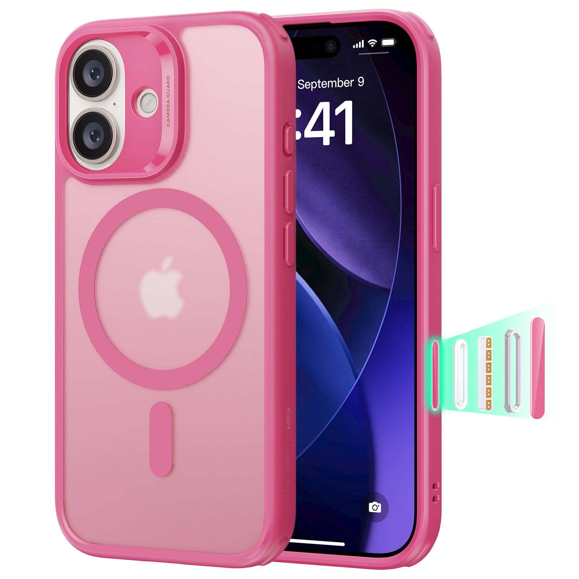 ESR Classic Hybrid HaloLock Case mit Kamerasteuerung Taste | Apple iPhone 17 | frosted pink (transparent) | 1A86100501