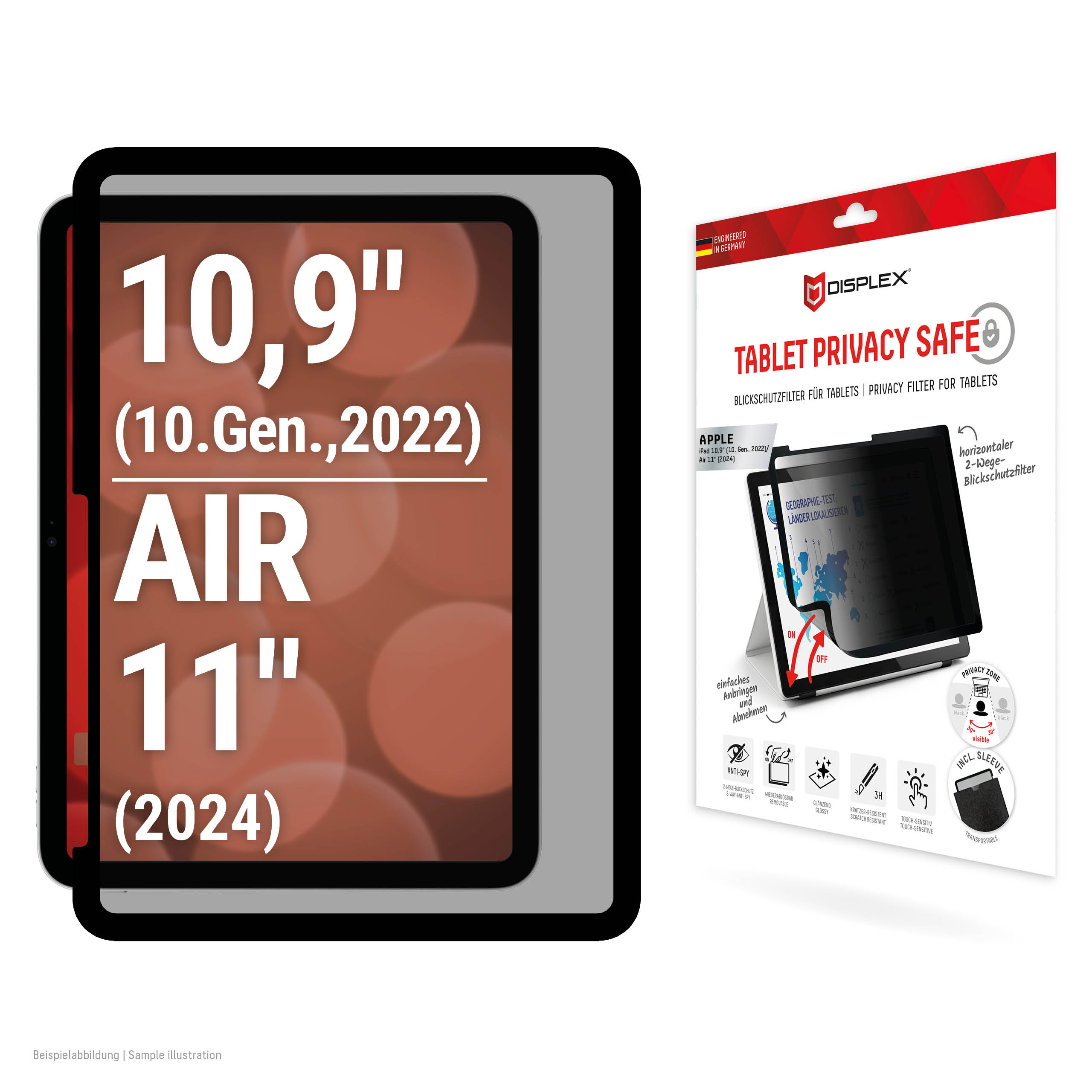DISPLEX Tablet Privacy Safe Sichtschutzfolie | Apple iPad 11" (2025) / iPad 10,9" (2022) / iPad Air 11" (2026 - 2024) | 01983