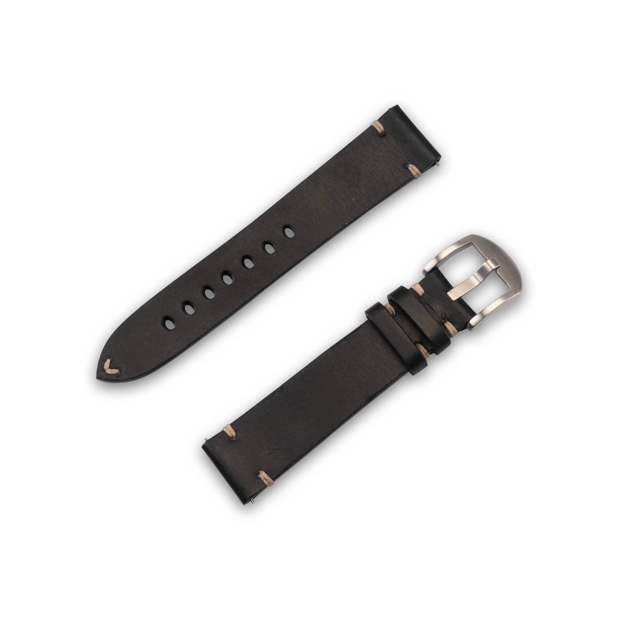 JT Berlin Watchband Alex II Vintage | Universal 20mm | schwarz - Edelstahl | M | 10844