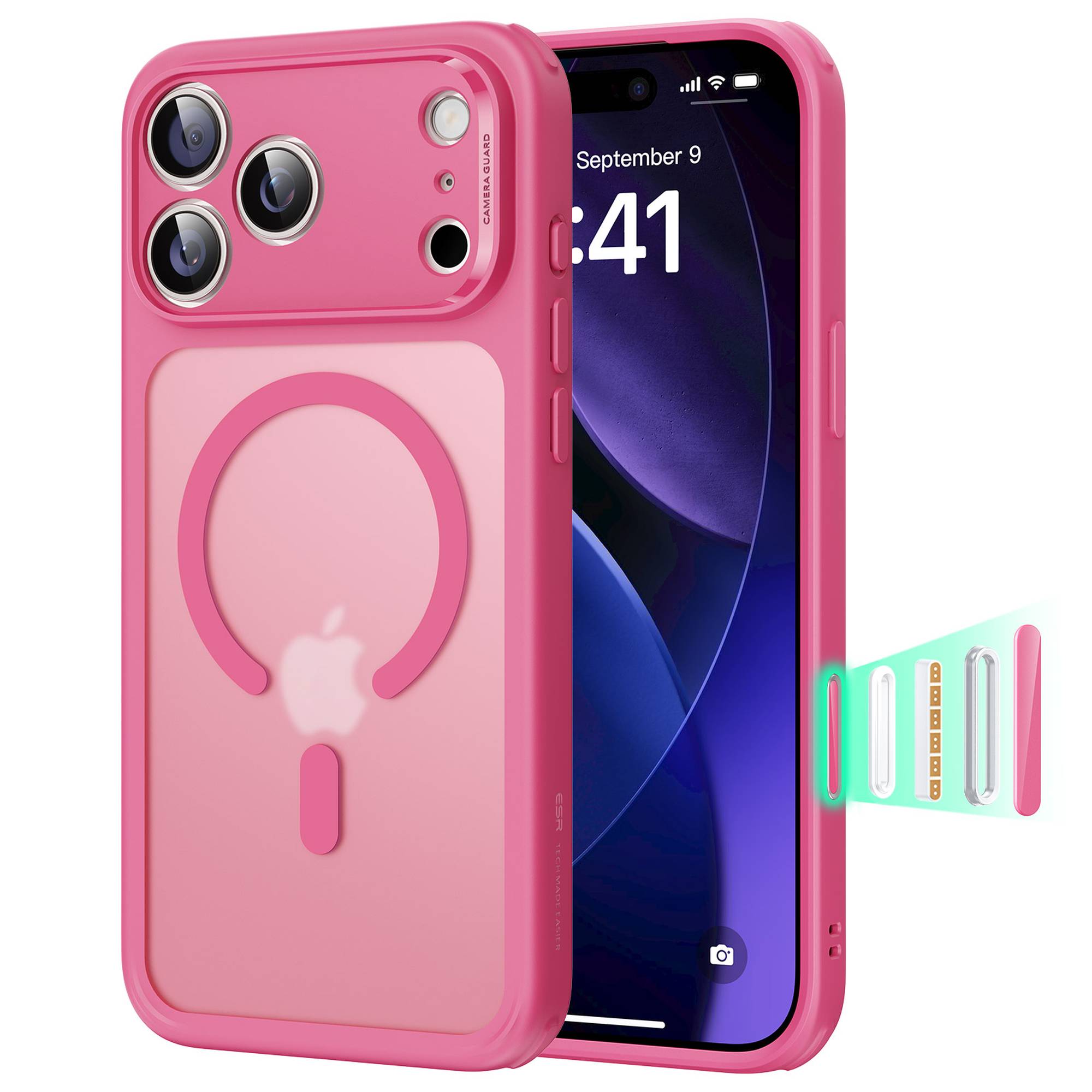 ESR Classic Hybrid HaloLock Case mit Kamerasteuerung Taste | Apple iPhone 17 Pro Max | frosted pink (transparent) | 1A86400501