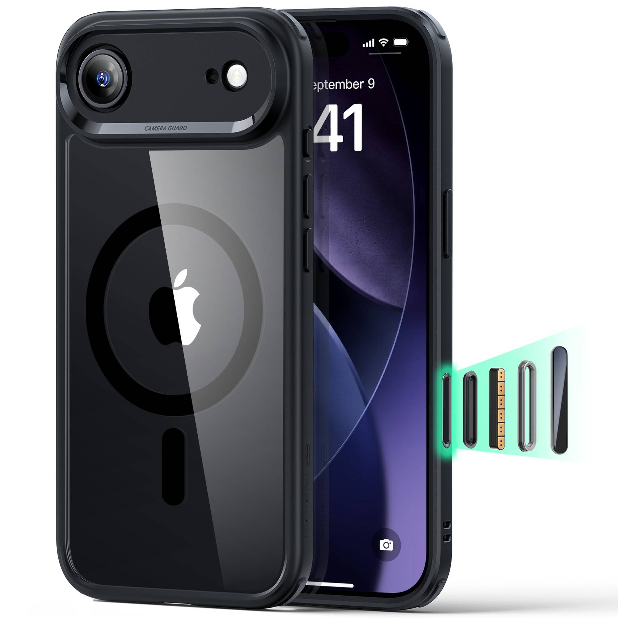 ESR Classic Hybrid HaloLock Case mit Kamerasteuerung Taste | Apple iPhone Air | transparent/schwarz | 1A86200301