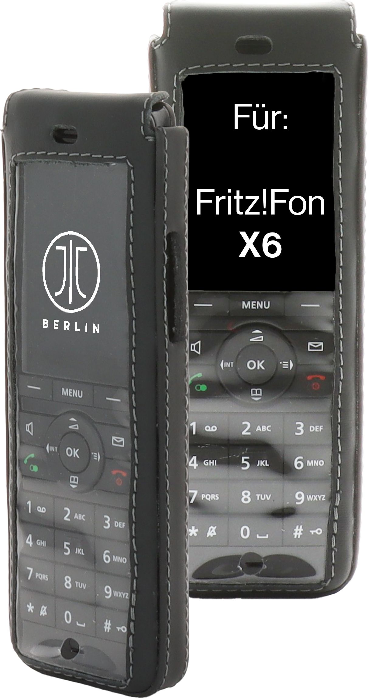 JT Berlin Echtleder Gürteltasche Turnline | AVM FRITZ!Fon X6 | schwarz | bulk | 12021
