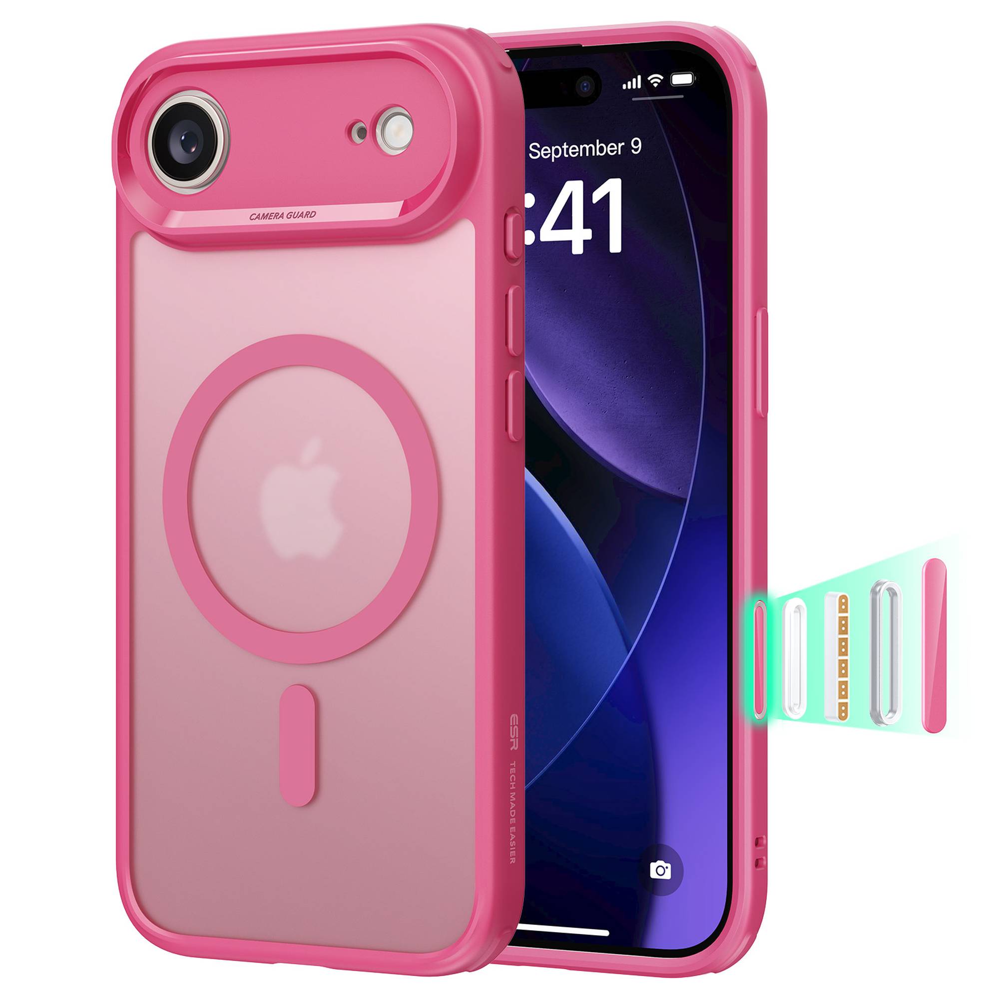 ESR Classic Hybrid HaloLock Case mit Kamerasteuerung Taste | Apple iPhone Air | frosted pink (transparent) | 1A86200501