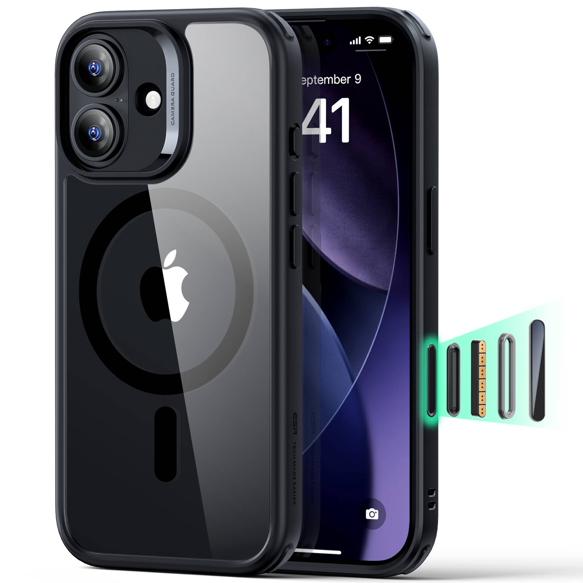 ESR Classic Hybrid HaloLock Case mit Kamerasteuerung Taste | Apple iPhone 17 | transparent/schwarz | 1A86100301