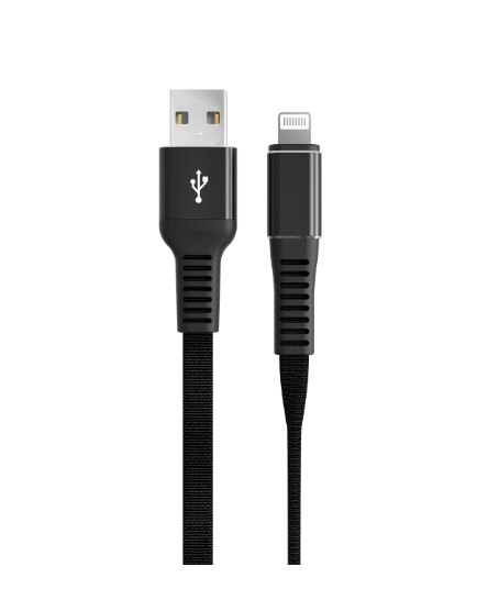 LEBA NoteCable geflochtenes MFI Flachkabel | USB-A auf Lightning | 18W | 0,5m | schwarz | bulk | NCABLE-LE-UA-8P-0.5M