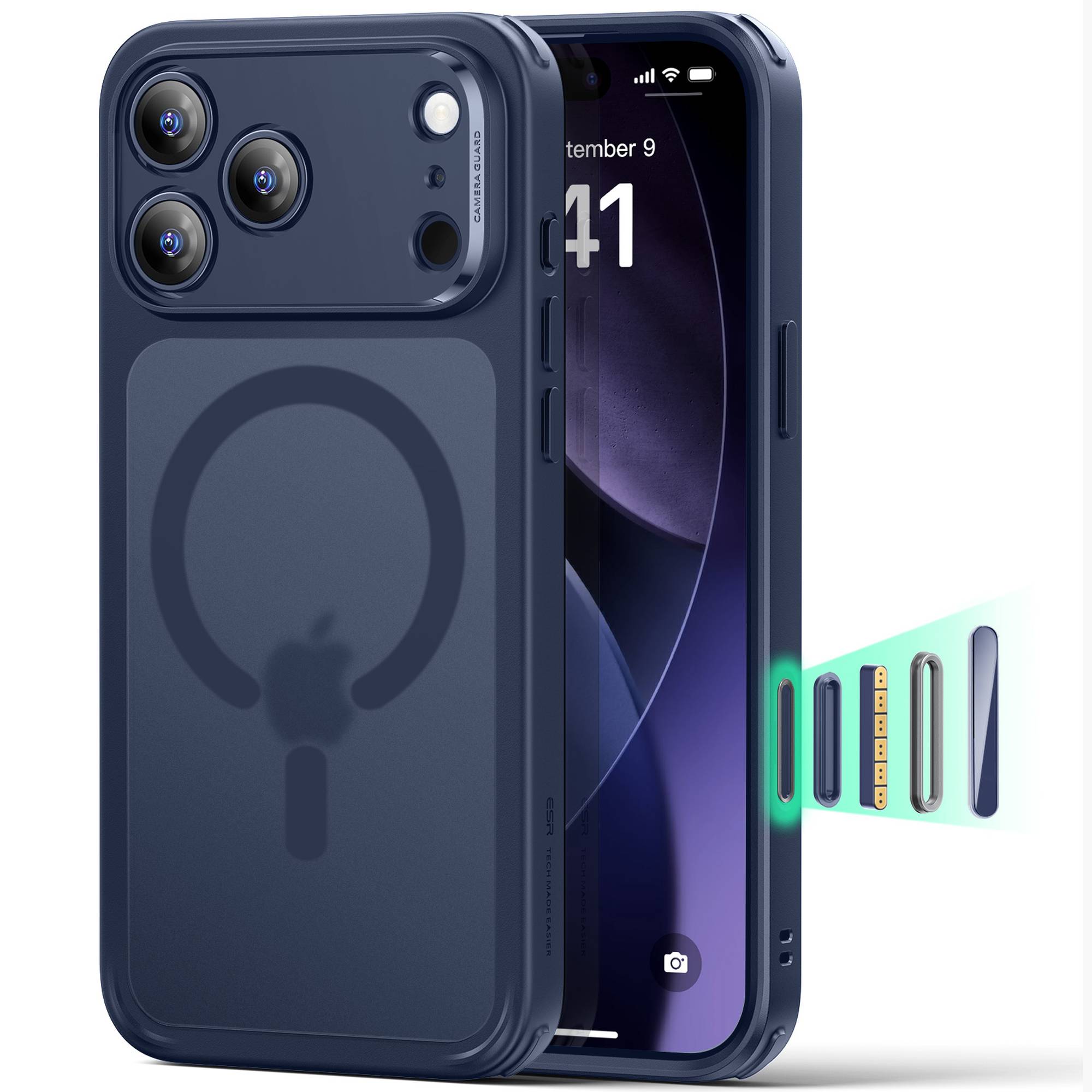 ESR Classic Hybrid HaloLock Case mit Kamerasteuerung Taste | Apple iPhone 17 Pro Max | frosted blau (transparent) | 1A86400401