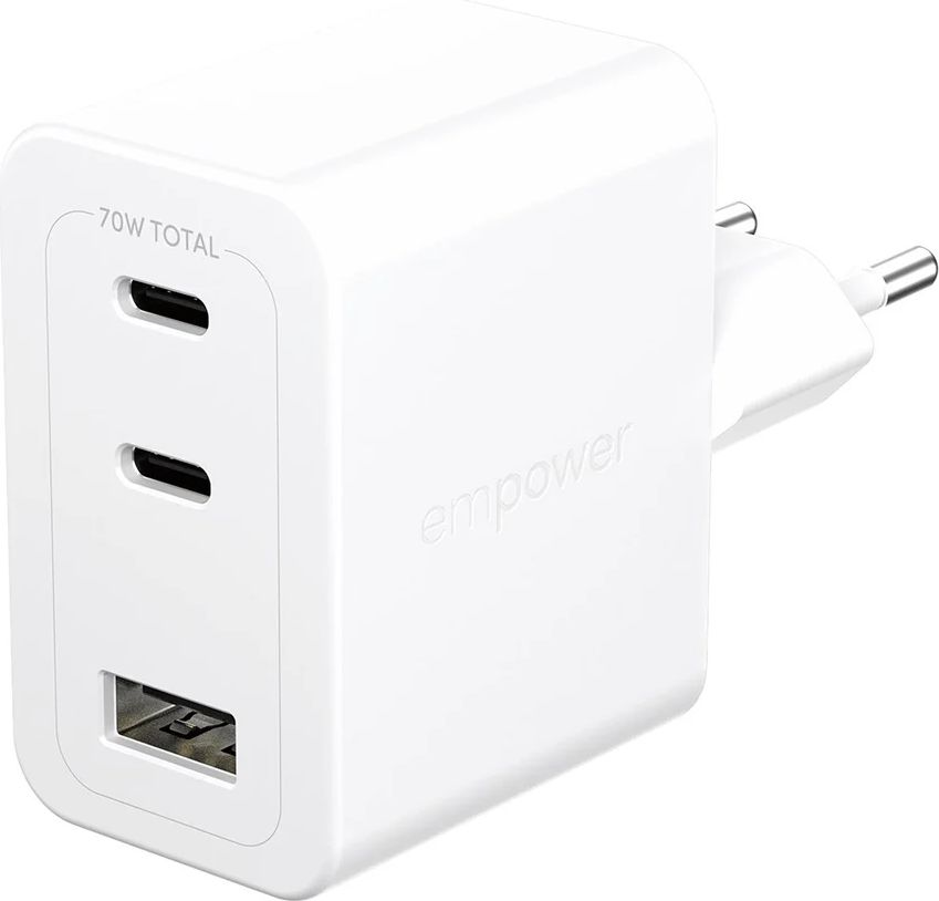 empower by PanzerGlass Turbo Wand-Ladegerät | 70W | 2x USB-C / 1x USB-A | weiß | EM31479