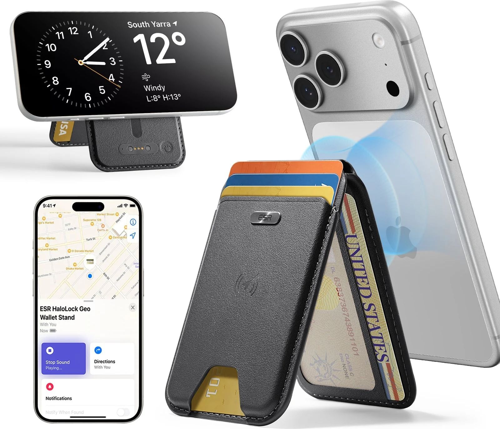 ESR Geo Magnetic Wallet Stand für Karten mit Find My Funktion | MagSafe | schwarz | 2K6570161