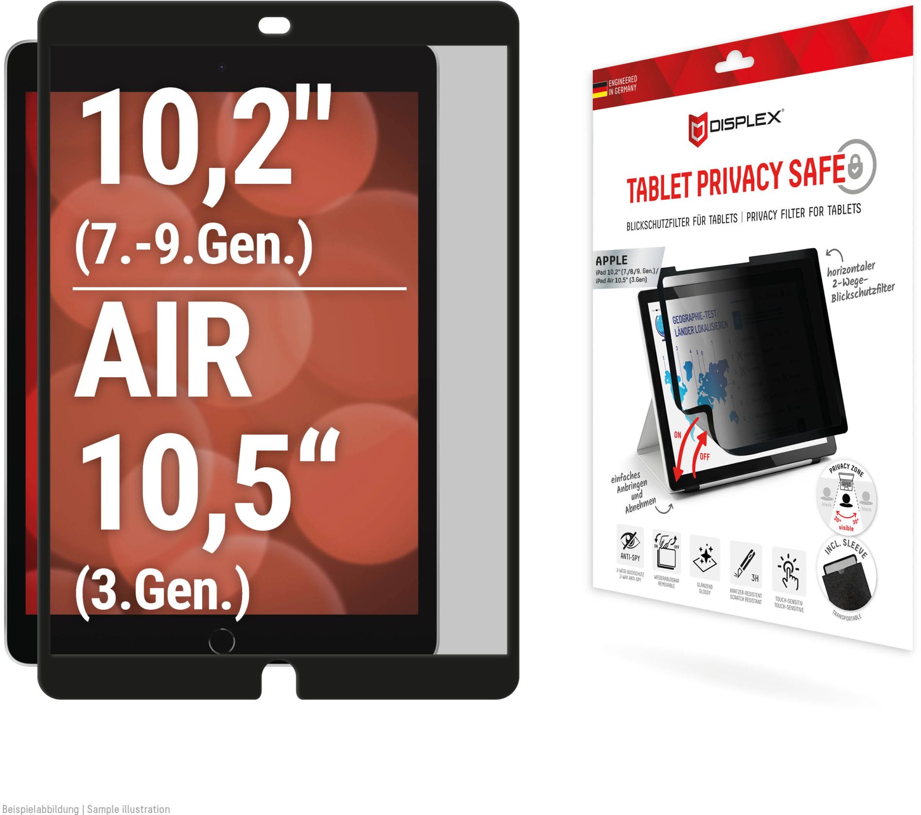 DISPLEX Tablet Privacy Safe Sichtschutzfolie | Apple iPad 10,2" (2021 - 2019) | 01982