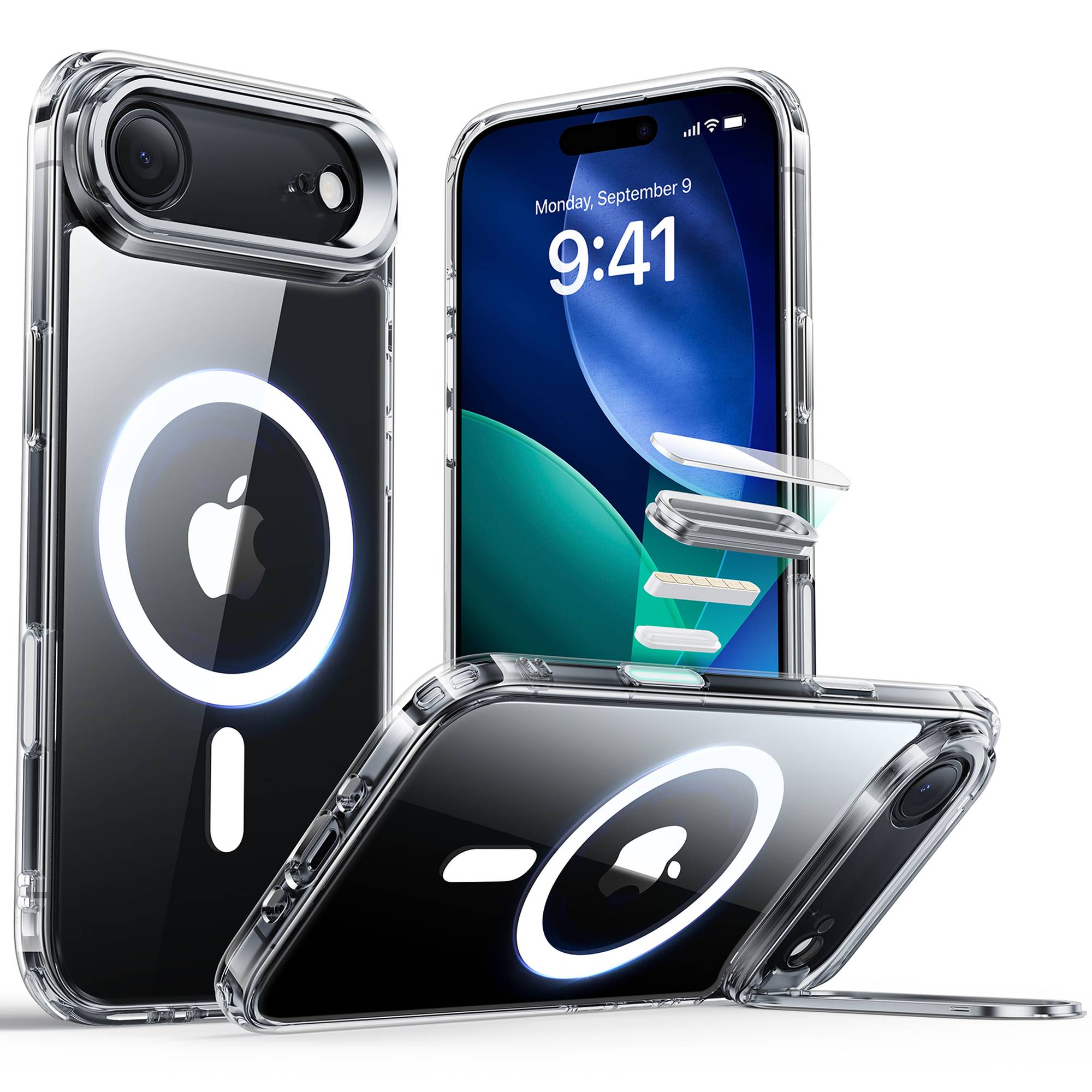 ESR Classic Hybrid HaloLock Case mit Kamerasteuerung Taste & Stash Stand | Apple iPhone Air | transparent | 1A86600101